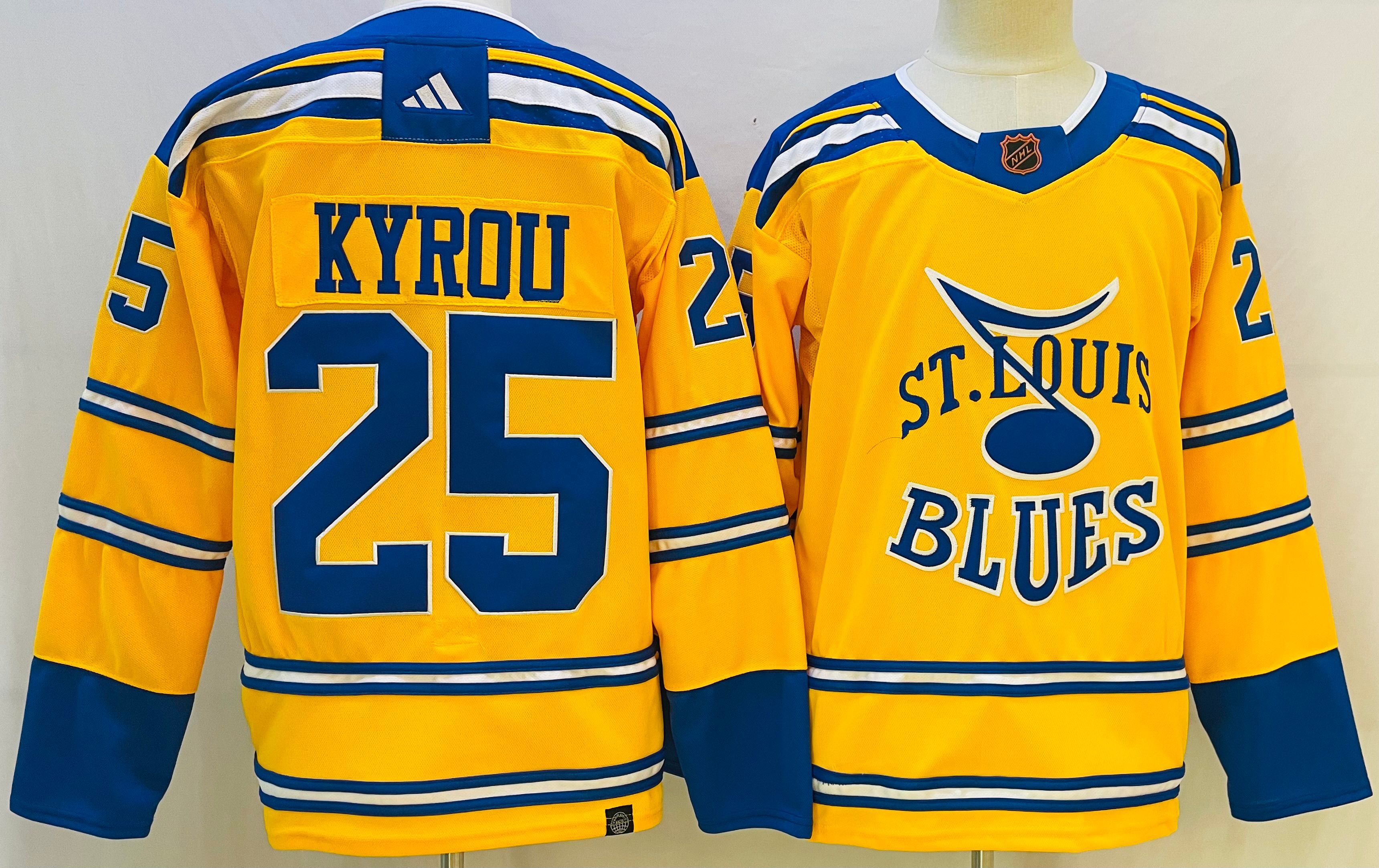 Men St.Louis Blues #25 Kyrou Yellow Throwback 2022 Adidas NHL Jersey->minnesota wild->NHL Jersey